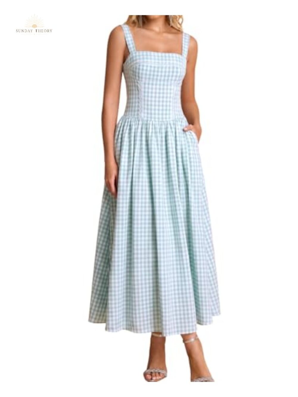Women's Summer Flowy A Line Corset Midi Dress with Pockets